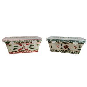 Temptations by Tara Holiday Christmas Mini Loaf Pan Lot of 2 Baking 12oz Lid